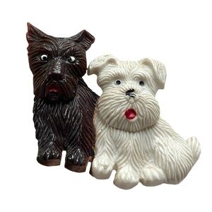 Vtg Pin Pair Of Scottie Dogs Articulated Moving Heads Swivel Retro Brooch 1.5”